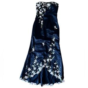 LARA Designs Size 8 Strapless Black Gown Floral Applique Beaded Embroidered